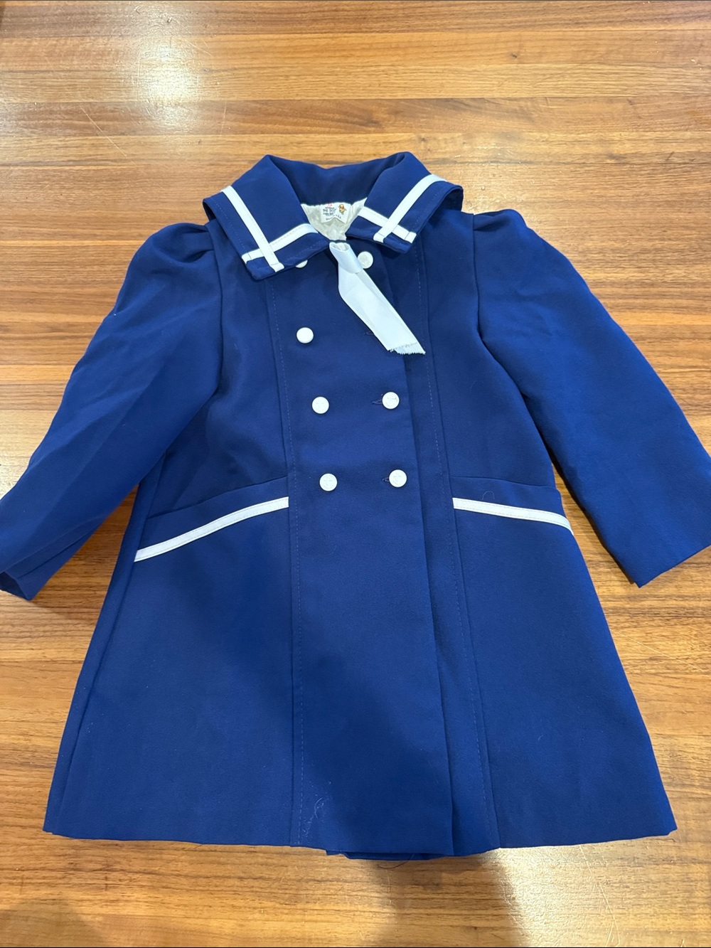 Vintage Winnie The Pooh Brand Double Breasted Sailor Trench Coat Blue Size 5